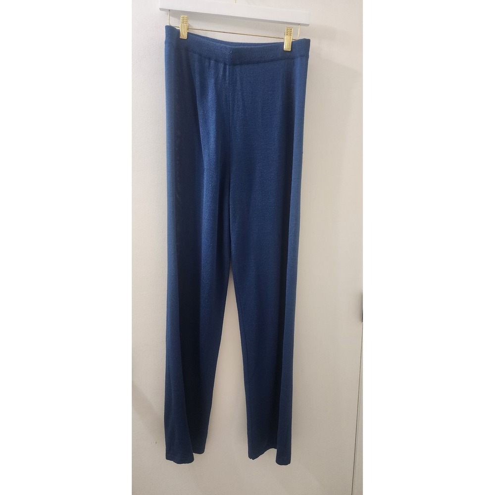 Martina Made In Italy Blue Knit Wide Leg Pants High Rise Elastic Waist Size 46